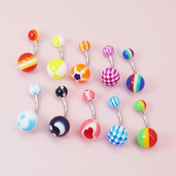 10 Piece 16g Stainless Steel Bead Decor Navel Belly Rings NWT - Picture 3 of 3